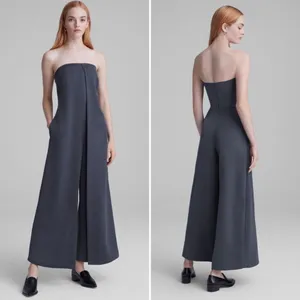 NWT Club Monaco Strapless Satin Jumpsuit Grey 8 $289 thumbnail 2