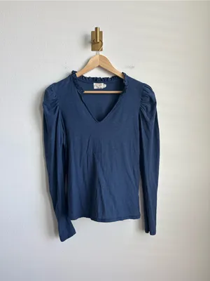 Nation LTD Tamira Elizabethan Tee Ocean Blue Ruffle Pima Cotton Top Medium thumbnail 5