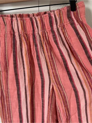 Free People Day's End Linen Striped Pull-On Pants in Soft Coral Combo NWT thumbnail 5