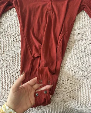 Forever 21 Red Ribbed Button Up Longsleeve Bodysuit thumbnail 5