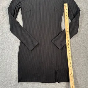 Princess Polly Size 4 Black Ribbed Mini Dress Mock Neck Side Slit Long Sleeve thumbnail 4