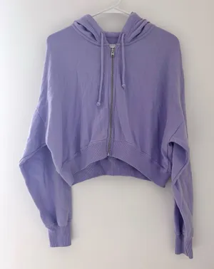 Light Purple Hollister Crop Oversized Terry Full-Zip Hoodie thumbnail 1