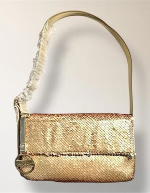 New Nicole‎ Miller Gold Sequin Shoulder Bag Clutch Evening Purse Holiday Party thumbnail 1
