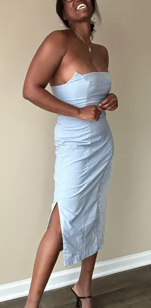 Anthropologie Light Blue Grey Strapless Midi Dress Size 8 thumbnail 2