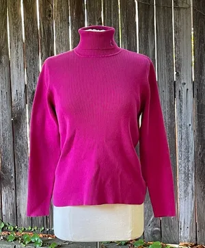 Lauren Ralph Lauren Raspberry Ribbed 100% cotton Turtleneck Sweater minimalist L thumbnail 1
