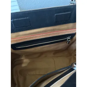 Ellen Tracy Black Leather Tote Bag Satchel Contrast Piping Silver Hardware thumbnail 7