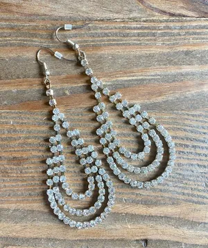 Charming Charlie Gold Strass Drop Statement Earrings thumbnail 1
