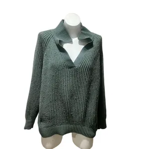 Aerie Women's XS Green Oversized Collared V-Neck Pullover Sweater thumbnail 9
