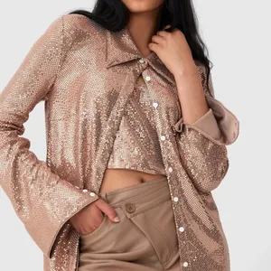 C/MEO Collective After Dark Sequin Blouse‎ Shirt Rose Gold NWT Size Medium 6 thumbnail 1