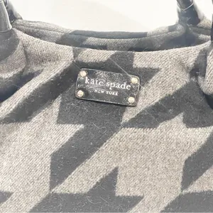 Kate Spade Black Gray Wool‎ Houndstooth Bag Large Felted thumbnail 2