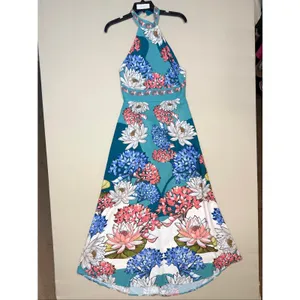 Agua Bendita Darmy blue floral Maxi halter Dress Large thumbnail 3