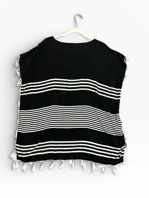 Black & White Striped‎ Tassel Swim Coverup thumbnail 3