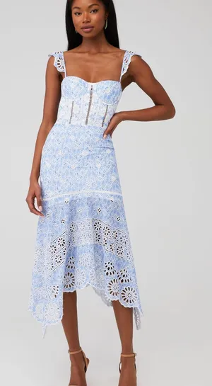 Karina Grimaldi Light Blue Eyelet Corset Midi Dress small thumbnail 1
