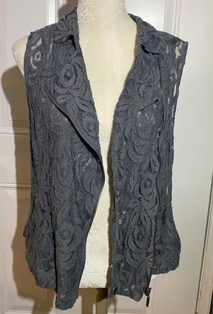 INC Slate Gray Lacy Vest Top Silver Size XL thumbnail 1