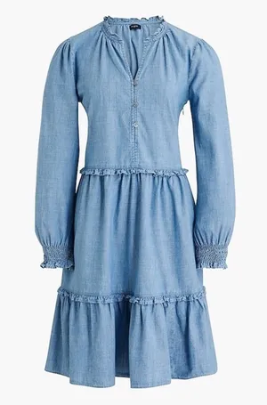 $129 J.CREW chambray denim ruffle dress 10 thumbnail 1