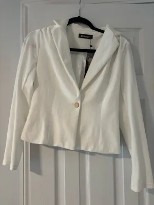 Allegra K Velvet White Blazer thumbnail 1
