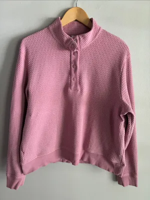 Puma Women’s L Pink Textured Snap Neck Pullover Sweatshirt Athleisure thumbnail 1