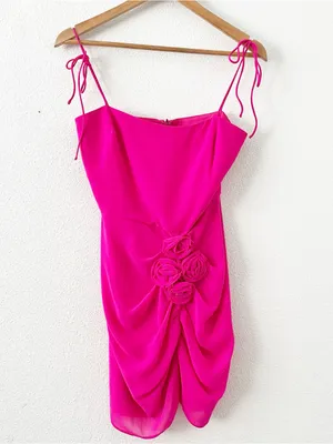 Amanda Uprichard Hot Pink Holly Rose Tie Strap Mini Dress thumbnail 3