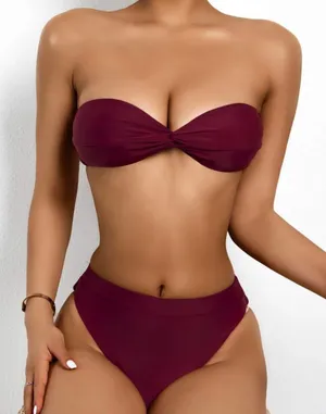 Two pieces Burgundy Bikini set Red thumbnail 1