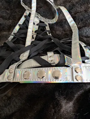 The Glowstrobe edc disco harness L festival Coachella rave wear holo silver thumbnail 2