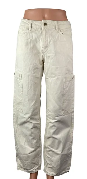 Zara Women's White Mid Rise Carrot Barrel Wide Leg Cargo Denim Jeans Pants Sz 4 thumbnail 1