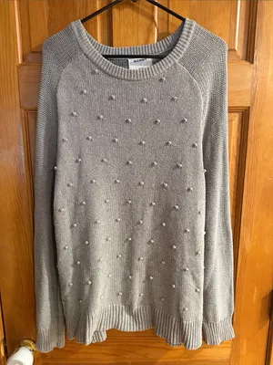 Old navy grey crew neck popcorn stitches sweater size xlarge, thumbnail 1