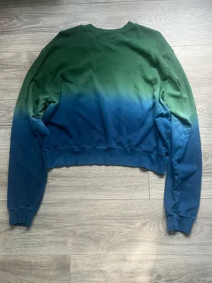 Michael Lauren Green to Blue Ombré Long Sleeves Crew Neck Sweatshirt Cotton L thumbnail 2