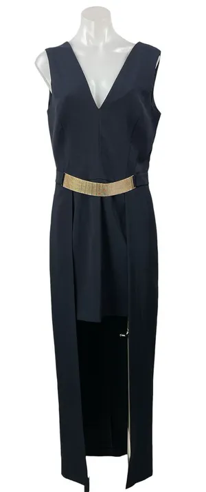 Miss Selfridge Black Gold Belt Sleeveless V Neck Prom High Low Maxi Dress Size 8 thumbnail 1