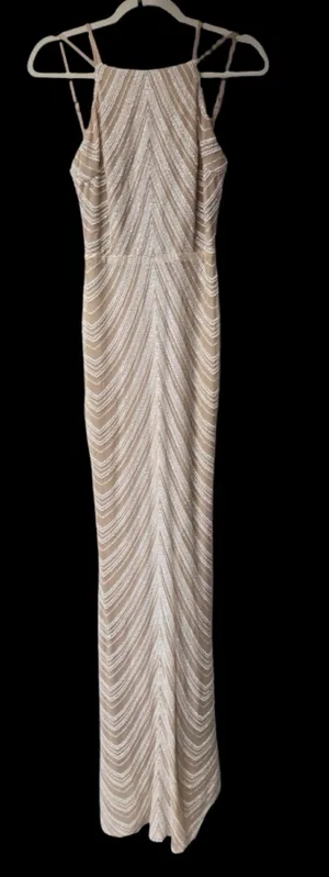 Boutique Tan and White sequined Formal Maxi Dress thumbnail 1