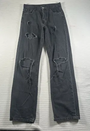 Aeropostale 90's Baggy Black Wash Button Fly Distressed Denim Jeans Size 0 thumbnail 1