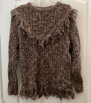 FINAL MARKDOWN Rochelle California fringed sweater small Brown thumbnail 1
