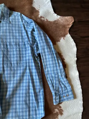 Vintage checkered 100% cotton blue jean Faded Glory button down size XL thumbnail 2