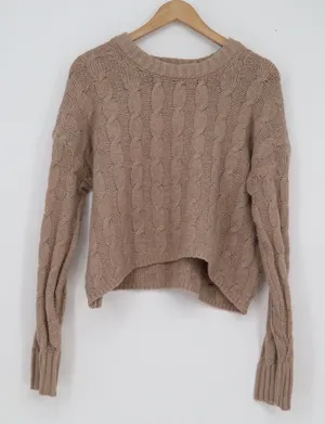 Pink Rose Rustic Mocha Cable Knit Cropped Sweater NWT Small Long Sleeve thumbnail 1