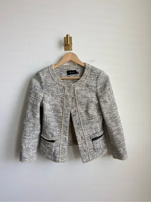 Karen Millen Women's Cropped Tweed Blazer Jacket Black Tan Size 4 thumbnail 3
