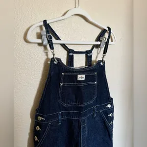 American Vintage Vintage 90s Anchor Blue Denim Short Overall Sz‎ Large Dark Wash Shortall thumbnail 2