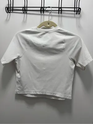 Nike Women’s Zenvy Cropped White Ribbed Top Medium Form Fitting Dri-Fit thumbnail 9