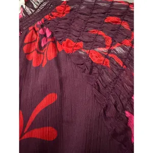 Ann Taylor Plum Red Floral Smocked Mock Neck Blouse Sheer Long‎ Sleeve NWT S thumbnail 6