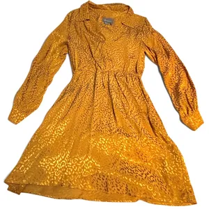Anthropologie Gold Jacquard Leopard Print Midi Dress Size Medium Boho Glam thumbnail 3