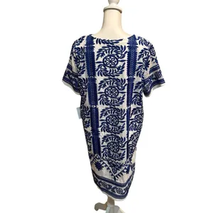 Lulus Fond of You Dress Blue White Embroidered Shift Lined Mini sz Large‎ NWT thumbnail 2