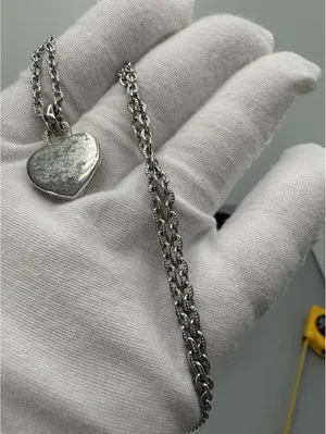Silver Tone Round Link Chain Necklace Gold Tone Heart Charm Pendant Love thumbnail 6