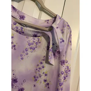 Haband Blouse Vintage 80s Cottagecore Purple Floral Bow Tie Neck XL‎ thumbnail 3