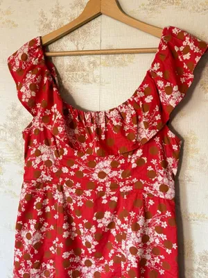 Free People Red Floral Cutout Ruffle Backless Mini Dress Festival Coquette L thumbnail 4