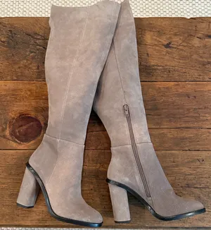 Gianni Bini Taupe Suede Over Knee 3" Tall Heeled Boots Size 5.5 thumbnail 1