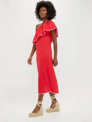 Tuckernuck Hibiscus Red Linen Amalfi Dress Size Large thumbnail 4