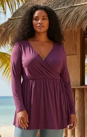BloomChic Womens Purple Heathered‎ Surplice Wrap Tunic Top Plus Size 18-20 NEW thumbnail 1