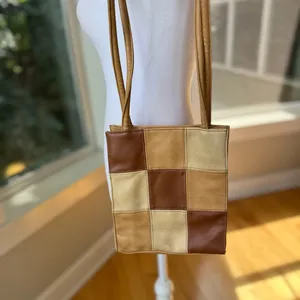 Vintage 90’s Y2K Tan Brown Patchwork Rectangular Shoulder Bag thumbnail 14