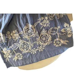 Talbots Chambray Off The Shoulder Shift Dress Embroidered Floral Smocked size 16 thumbnail 8