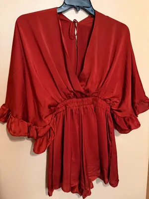 Glam Flowy Burnt Orange Romper  thumbnail 1