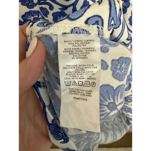 Ann Taylor Blue and white Popover Women's blouse size MP thumbnail 3