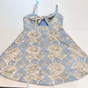 NWT Lulus‎ Quick to Love Blue Floral Jacquard Tie Front Pockets Dress LARGE thumbnail 9